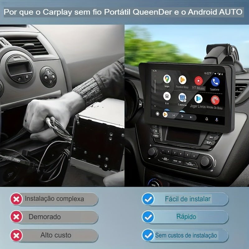 Rádio Portátil Automóvel Inteligente com Wireless Carplayer e Android Auto, 17,78 cm Car Stereo IPS Screen with FM Transmitter Mirror Link / Airplay, Fácil Instalação - Minha loja